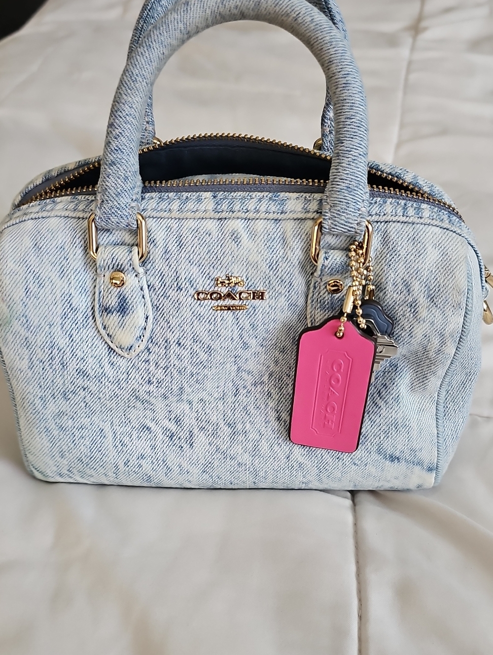 Coach Light Blue Denim Satchel with Pink Tag